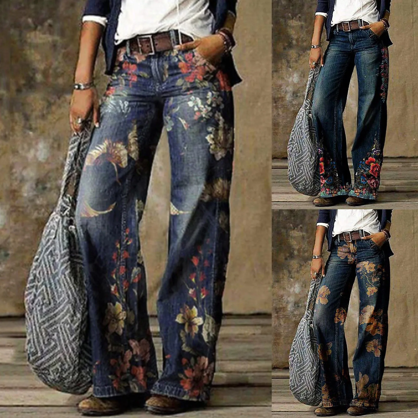 

2020 Woman Pants femme pantalon Fashion Printed Jeans Casual Long Pants Fashion printing енские ан